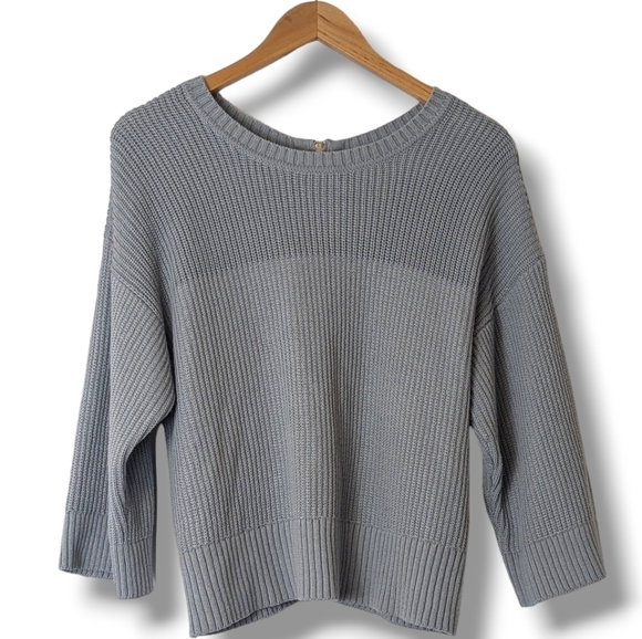 Cabi Reversible Ribbed Knit Fair Play Sweater Exposed Zipper in Baby Blue: Small - Picture 1 of 11
